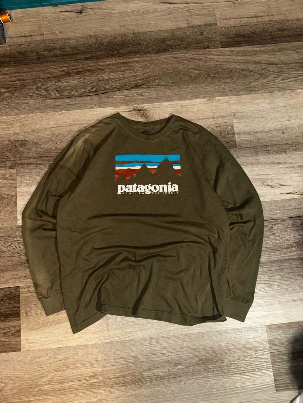 Patagonia Ventura California Long Sleeve Graphic T-Shirt Olive Green Size M